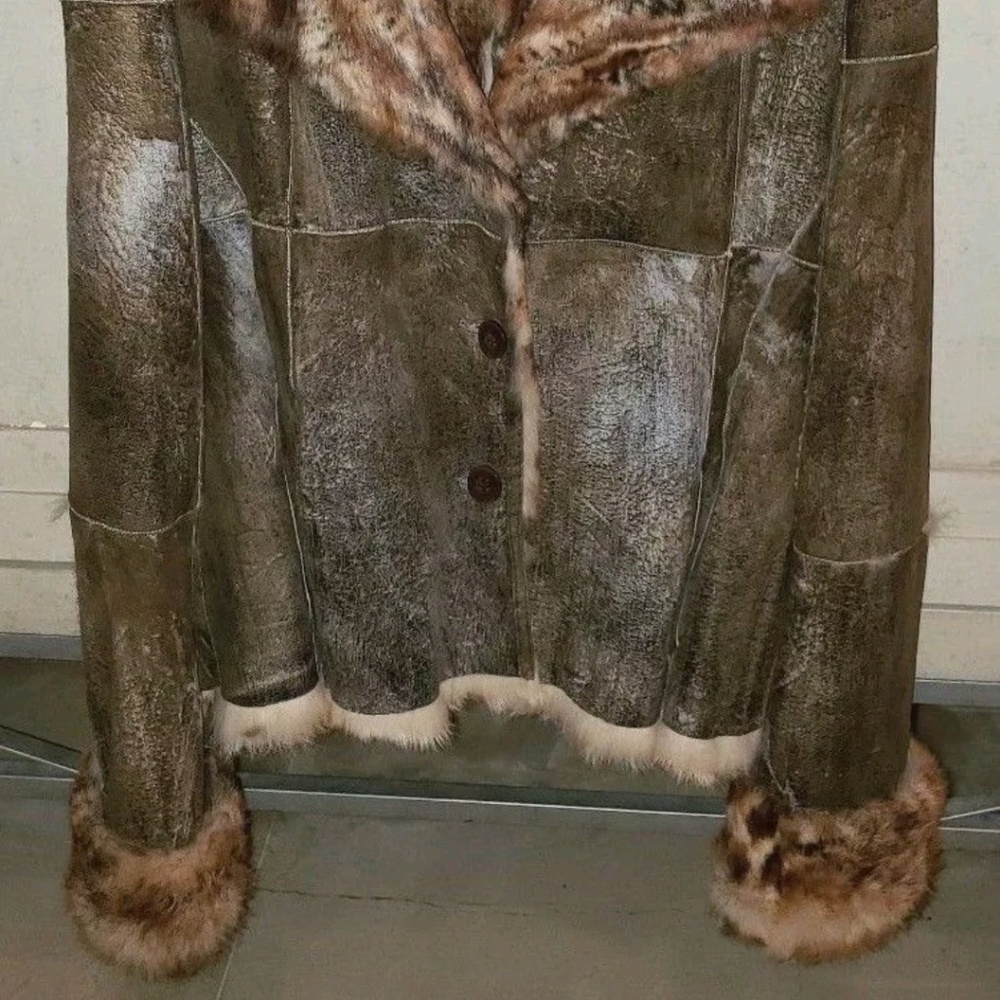 NEW Ladies Tanned Leather Dyed Rabbit Fur Jacket Fully Fur Lined Sz L - Picture 2 of 8